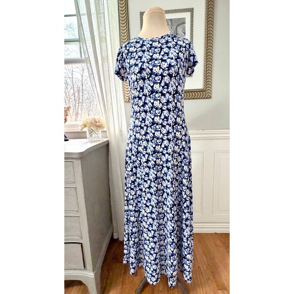 Lauren Ralph Lauren Dresses & Skirts - Lauren Ralph Lauren Black Label Maxi Gold Buttons Jersey Blue Floral Prep M